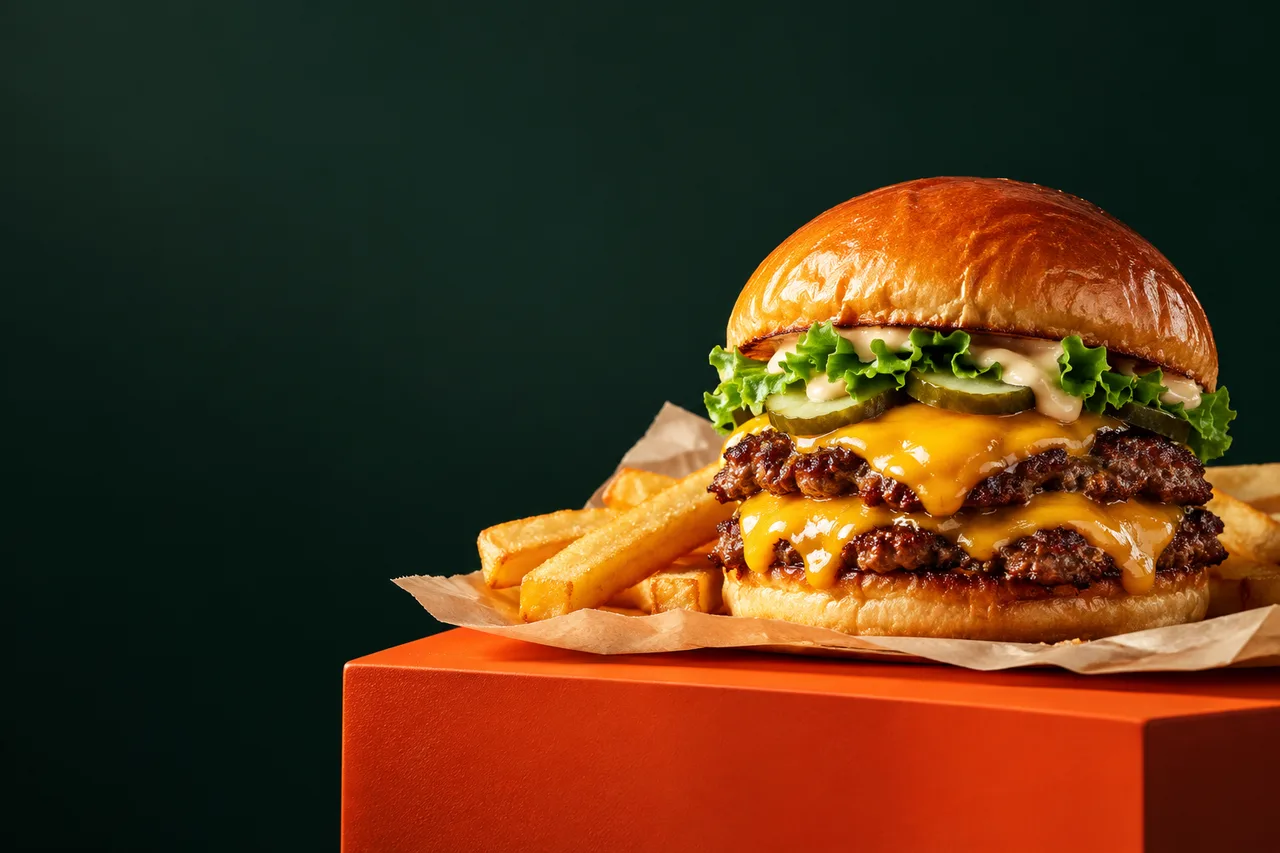 Hambúrguer em uma composição de campanha do RapidinMenu
